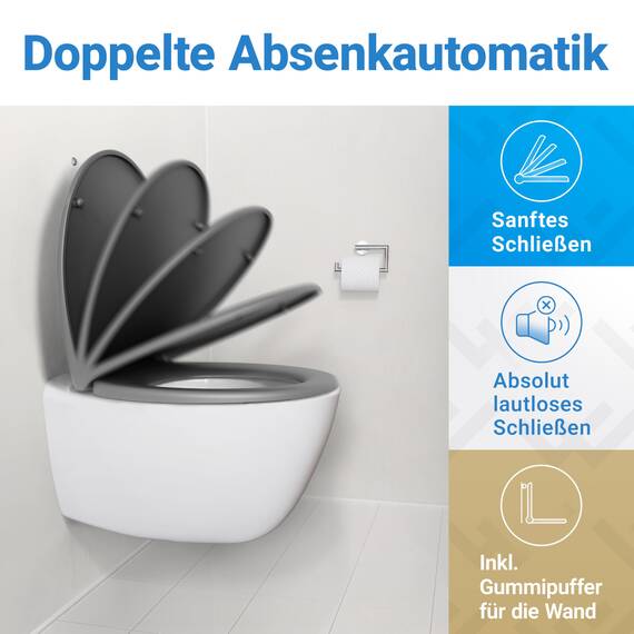 LOBENSWERK Toilettendeckel Grau Anthrazit [Einfache Montage] antibakteriell & UV-beständig | Quick-Release-Funktion | Klodeckel, Klobrille, WC Sitz inkl. Installationsschablone