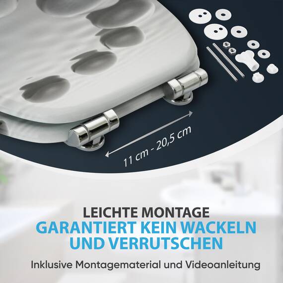 Sanilo WC Sitz mit Absenkautomatik, viele neue Toilettendeckel zur Auswahl, hochwertige Oberfläche, einfache Montage, stabile Scharniere (Black Stones)