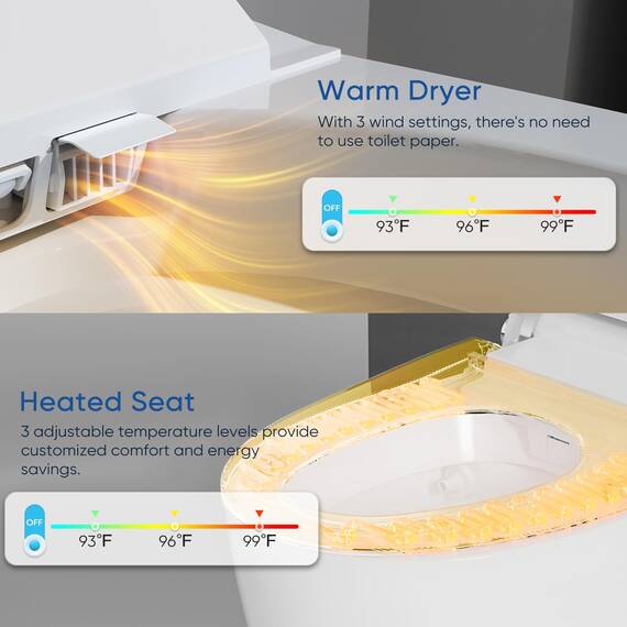 SPOWAY Smart Toilette, längliches, einteiliges Bidet-WC mit eingebautem Bidet, Tankless Smart Bidet Toilette mit Auto Open Close, Fußsensor, beheizter Sitz, LED-Display, Nachtlicht, Dual Flush