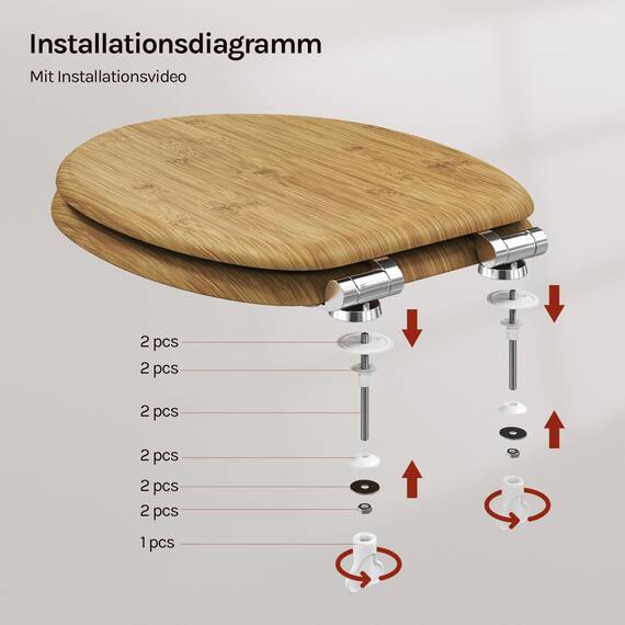 WOLTU Premium WC-Sitz Toilettensitz mit Absenkautomatik, MDF Holzkern, Softclose Scharnier, Desgin Décor Bamboo Oval