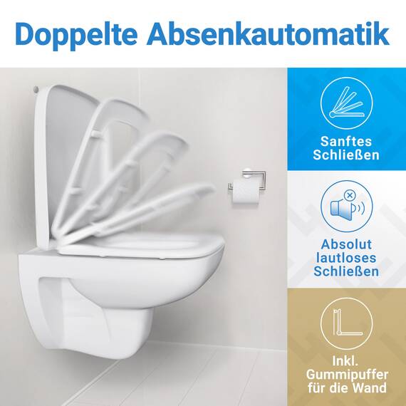LOBENSWERK Toilettendeckel Eckig [Einfache Montage] passgenau zu Keramag Renova Nr 1 WC Sitz | Mit Absenkautomatik, antibakteriell & UV-beständig | Klodeckel, Klobrille inkl. Installationsschablone