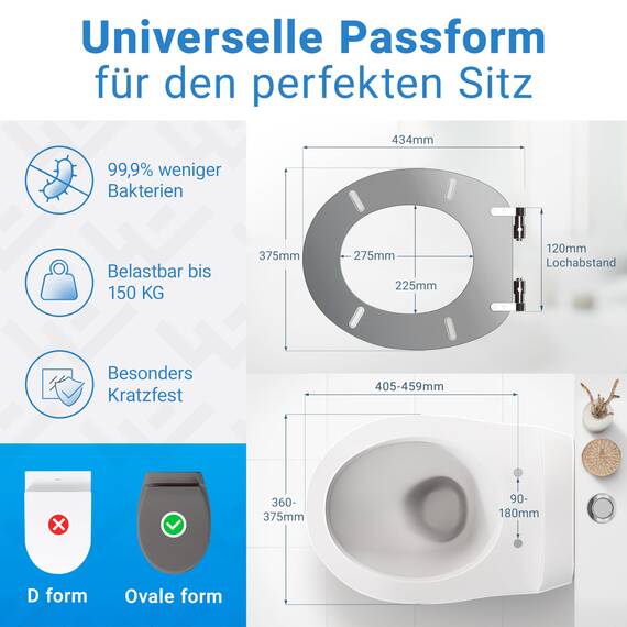 LOBENSWERK Toilettendeckel mit Absenkautomatik Holz [Einfache Montage] mit Soft-Touch-Legierung | antibakteriell | Quick-Release-Funktion | Klobrille mit Holzkern, Klodeckel, WC Sitz Grau Matt