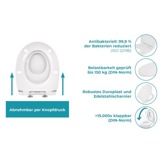 Calmwaters® Familien WC-Sitz, Toilettendeckel mit integriertem Kindersitz, einzeln lösbar, Absenkautomatik, 2 Montage-Optionen von oben, abnehmbar, antibakteriell, ovale Klobrille Weiß