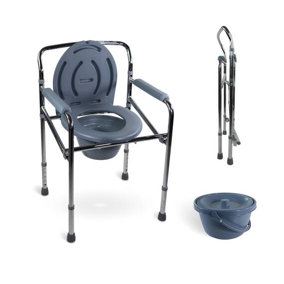Mobiclinic®, Toilettenstuhl, Toilettensitz, Stahl, Puente, Mit Deckel, Wc Sitz, Höhenverstellbar, Máx. 100 Kg, Eimer Leicht Herauszuziehen, Armlehne, Grau