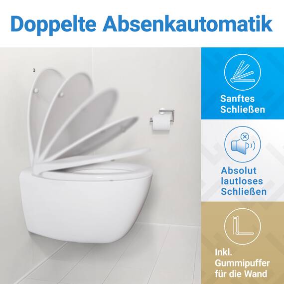 LOBENSWERK Toilettendeckel mit Absenkautomatik [Einfache Montage] antibakteriell & UV-beständig | Quick-Release-Funktion | Klodeckel, Klobrille, WC Sitz inkl. Installationsschablone