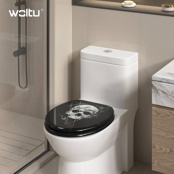 WOLTU Premium WC-Sitz Toilettensitz mit Absenkautomatik, MDF Holzkern, Softclose Scharnier, Desgin Décor Oval