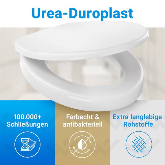 LOBENSWERK Toilettendeckel mit Toilettensitzerhöhung [5 cm] Absolut rutschfest dank Winkelpuffern | WC Sitzerhöhung aus Urea-Duroplast mit 250KG Tragkraft | Toilettenaufsatz für Senioren