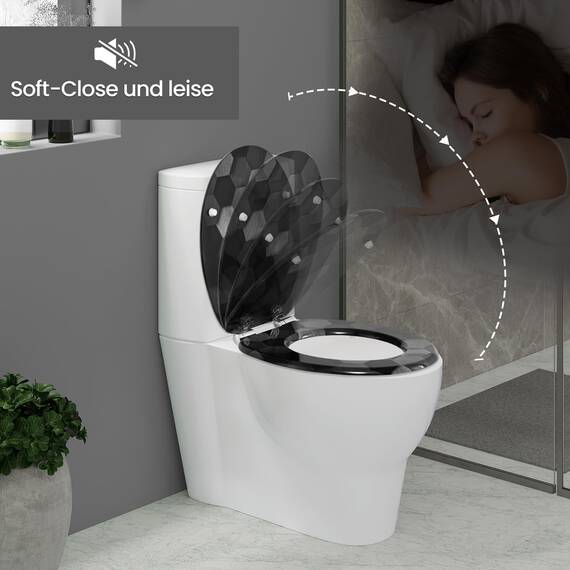 WOLTU Toilettendeckel mit Absenkautomatik, WC Sitz O Form MDF, Klodeckel mit Motiv, Klobrille Toilettenbrille WC Deckel, einfache Montage von unten, bis 175 kg Belastbar