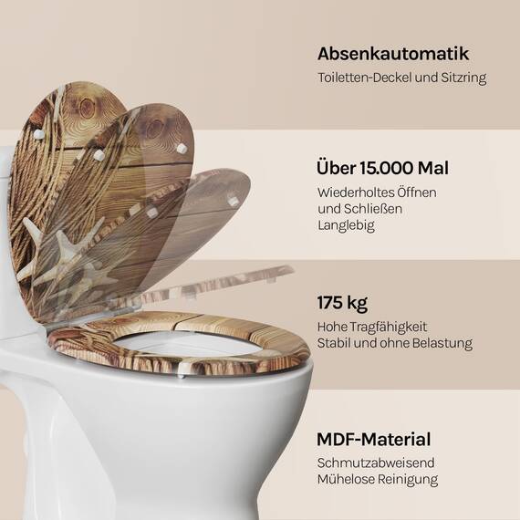 WOLTU #2 Premium WC-Sitz Toilettensitz mit Absenkautomatik, MDF Holzkern, Softclose Scharnier, Desgin Décor