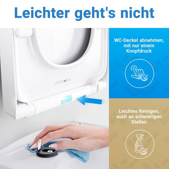 LOBENSWERK Toilettendeckel Eckig [Einfache Montage] passgenau zu Keramag Renova Nr 1 WC Sitz | Mit Absenkautomatik, antibakteriell & UV-beständig | Klodeckel, Klobrille inkl. Installationsschablone