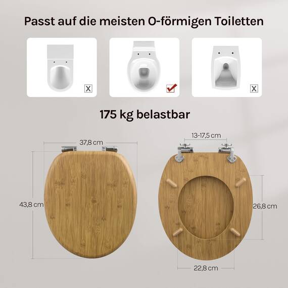 WOLTU Premium WC-Sitz Toilettensitz mit Absenkautomatik, MDF Holzkern, Softclose Scharnier, Desgin Décor Bamboo Oval