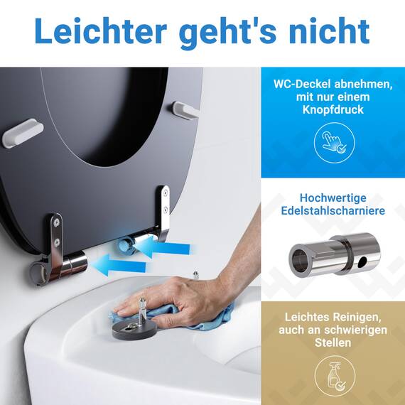 LOBENSWERK Toilettendeckel mit Absenkautomatik Holz [Einfache Montage] mit Soft-Touch-Legierung | antibakteriell | Quick-Release-Funktion | Klobrille mit Holzkern, WC Sitz, Klodeckel Schwarz Matt