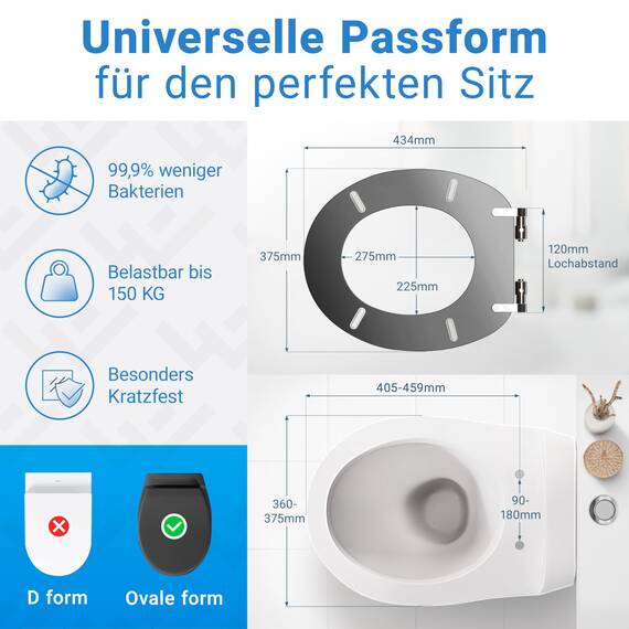 LOBENSWERK Toilettendeckel mit Absenkautomatik Holz [Einfache Montage] mit Soft-Touch-Legierung | antibakteriell | Quick-Release-Funktion | Klobrille mit Holzkern, WC Sitz, Klodeckel Schwarz Matt