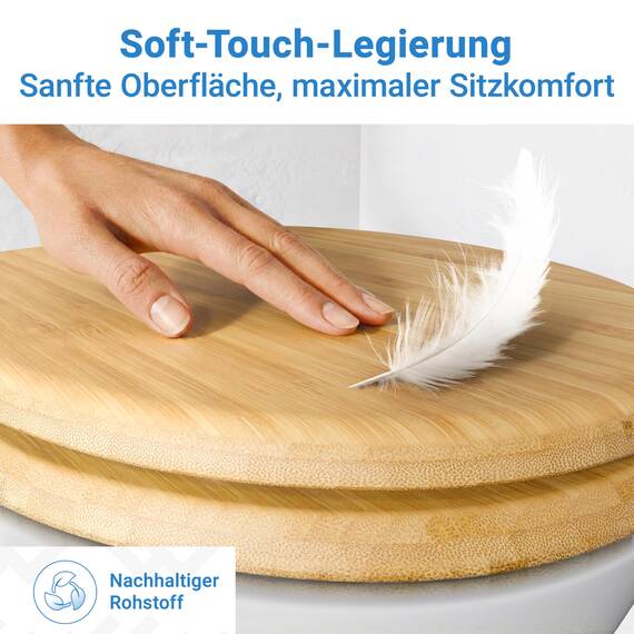 LOBENSWERK Toilettendeckel Bambus [Einfache Montage] mit Soft-Touch Beschichtung | antibakteriell & UV-beständig | Quick-Release-Funktion | Klodeckel Holz, Klobrille, WC Sitz