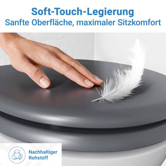 LOBENSWERK Toilettendeckel mit Absenkautomatik Holz [Einfache Montage] mit Soft-Touch-Legierung | antibakteriell | Quick-Release-Funktion | Klobrille mit Holzkern, Klodeckel, WC Sitz Grau Matt