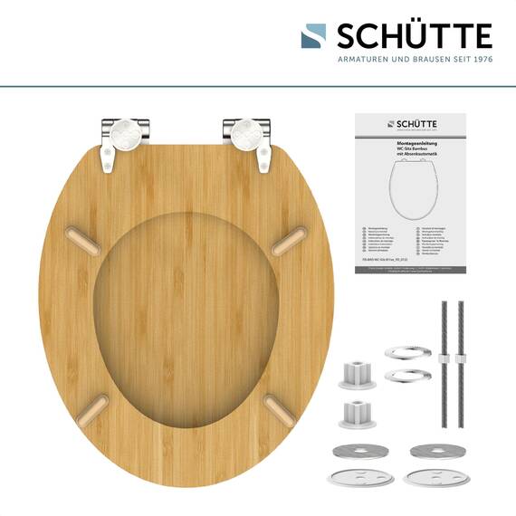 SCHÜTTE WC-Sitz BAMBOO mit Absenkautomatik aus Bambus, nachhaltiger Toilettendeckel mit 175kg Belastbarkeit, Toilettensitz mit Brille, Klodeckel für WC, Holz Klobrille