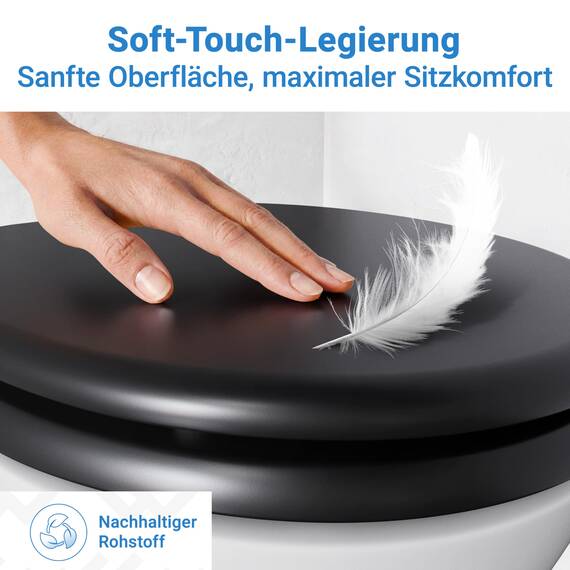 LOBENSWERK Toilettendeckel mit Absenkautomatik Holz [Einfache Montage] mit Soft-Touch-Legierung | antibakteriell | Quick-Release-Funktion | Klobrille mit Holzkern, WC Sitz, Klodeckel Schwarz Matt