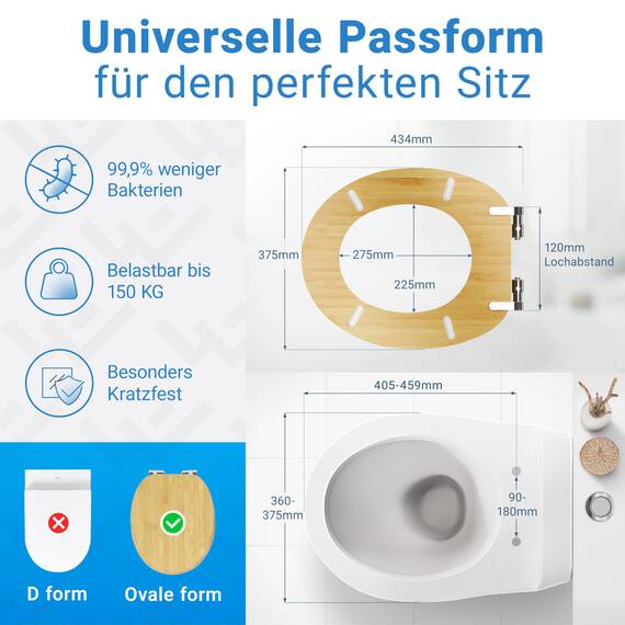 LOBENSWERK Toilettendeckel Bambus [Einfache Montage] mit Soft-Touch Beschichtung | antibakteriell & UV-beständig | Quick-Release-Funktion | Klodeckel Holz, Klobrille, WC Sitz