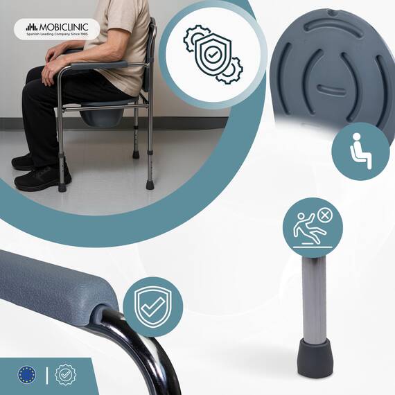 Mobiclinic®, Toilettenstuhl, Toilettensitz, Stahl, Puente, Mit Deckel, Wc Sitz, Höhenverstellbar, Máx. 100 Kg, Eimer Leicht Herauszuziehen, Armlehne, Grau