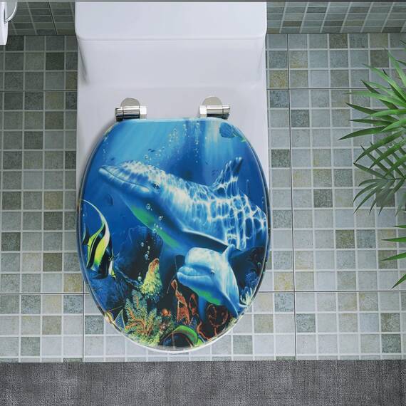 SINOBATH Wc Sitz Mit Absenkautomatik,Viele bunte Motive,Toilettendeckel aus Holz,Stabile QualitäT,Einfache Montage (Wal)