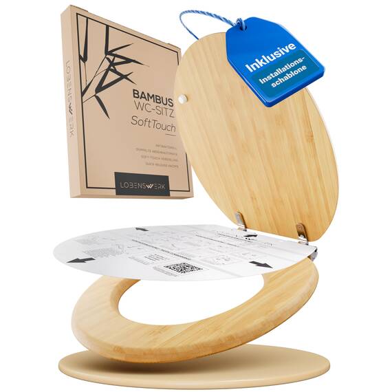 LOBENSWERK Toilettendeckel Bambus [Einfache Montage] mit Soft-Touch Beschichtung | antibakteriell & UV-beständig | Quick-Release-Funktion | Klodeckel Holz, Klobrille, WC Sitz