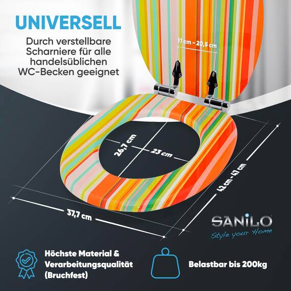 Sanilo WC-Sitz mit Absenkautomatik I Hochwertiger Toilettensitz aus Holz I Toilettendeckel in verschiedenen Motiven (Starstripes)