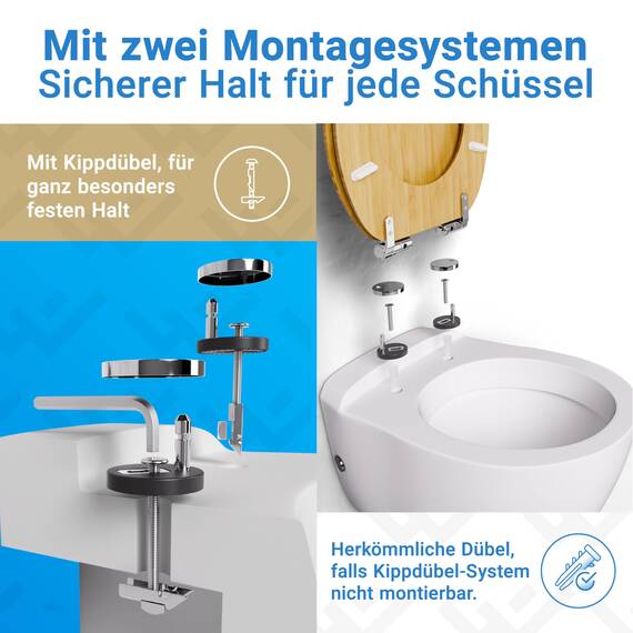 LOBENSWERK Toilettendeckel Bambus [Einfache Montage] mit Soft-Touch Beschichtung | antibakteriell & UV-beständig | Quick-Release-Funktion | Klodeckel Holz, Klobrille, WC Sitz