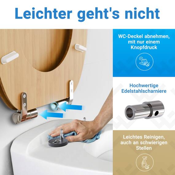 LOBENSWERK Toilettendeckel Bambus [Einfache Montage] mit Soft-Touch Beschichtung | antibakteriell & UV-beständig | Quick-Release-Funktion | Klodeckel Holz, Klobrille, WC Sitz