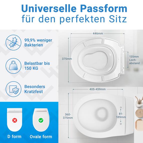 LOBENSWERK Toilettendeckel mit Kindersitz [Einfache Montage] Oval, antibakteriell & UV-beständig | Klodeckel mit Kindereinsatz, Toilettensitz mit Kindersitz integriert inkl. Installationsschablone