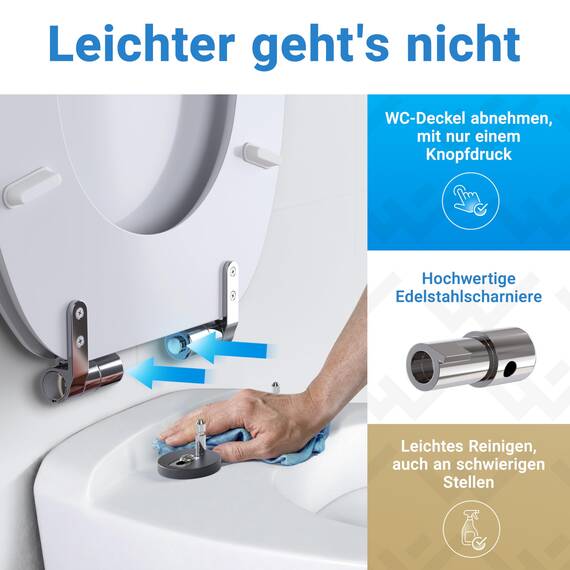 LOBENSWERK Toilettendeckel mit Absenkautomatik Holz [Einfache Montage] mit Edelstahlscharnieren | antibakteriell | Quick-Release-Funktion | Klobrille mit Holzkern, Klodeckel Holz, Weiß Glanz