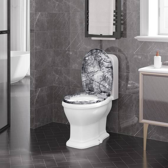 WOLTU Toilettendeckel, Klodeckel mit Absenkautomatik, WC Sitz mit Quick-Release-Funktion, Klobrille O-Form mit Motiv, Montage von oben zu unten, 175 kg belastbar