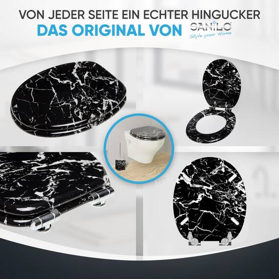 Sanilo WC Sitz mit Absenkautomatik, viele schöne Toilettendeckel zur Auswahl, hochwertige und stabile Qualität aus Holz (Marmor Schwarz)