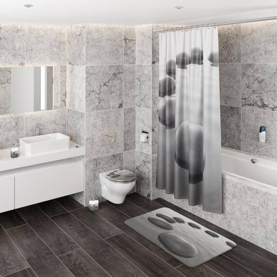 Sanilo WC Sitz mit Absenkautomatik, viele neue Toilettendeckel zur Auswahl, hochwertige Oberfläche, einfache Montage, stabile Scharniere (Black Stones)