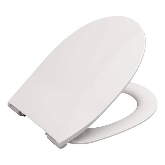 Calmwaters® Flacher WC-Sitz mit Absenkautomatik, Slim, antibakterieller Duroplast Toilettensitz, Edelstahl-Scharniere, Abnehmbar, extraflacher WC-Deckel, Standard O-Form, 26LP3163