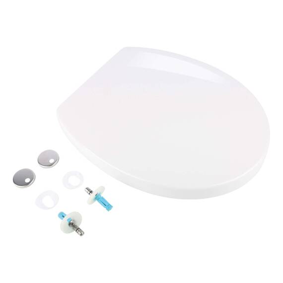 Calmwaters® Antibakterieller Premium WC Sitz mit Absenkautomatik Modern Soft, WC Deckel überlappend, abnehmbar, Duroplast Toilettensitz oval, universale O-Form, Top-Fix, Edelstahlscharnier, Weiß