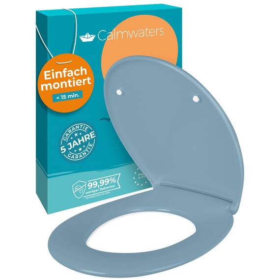 Calmwaters® Premium WC Sitz einfache Montage, Toilettendeckel bis 250 kg, Made in EU, antibakterieller Duroplast, Absenkautomatik, 2 Montage Optionen, abnehmbar, Klobrille, oval, Bermuda-Blau