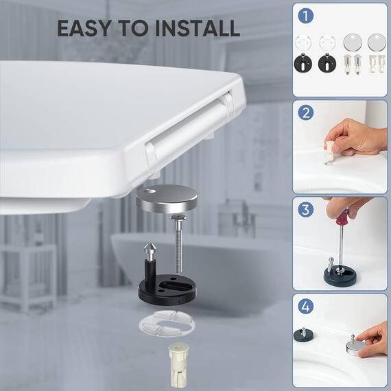 WC Sitz, MUJIUSHI Toilettendeckel O-Form Klodeckel mit Quick-Release-Funktion, Absenkautomatik und Justierbaren Edelstahlscharnier, Antibakterielle Klobrille PP Toilettensitz