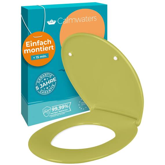 Calmwaters® Premium WC Sitz einfache Montage, Toilettendeckel bis 250 kg, Made in EU, antibakterieller Duroplast, Absenkautomatik, 2 Montage Optionen, abnehmbar, Klobrille, oval, Oliv-Moosgrün