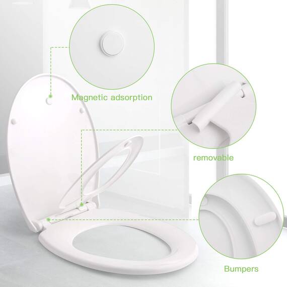 HIMIMI WC-Sitz mit magnetischem Kindersitz, Fallbremse und verstellbarem Scharnier, WC-Sitz aus Polyethylen für Erwachsene und Kinder (447 x 371 x 55 mm), U-Form, weiß