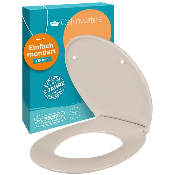 Calmwaters® Premium WC Sitz einfache Montage, Toilettendeckel bis 250 kg, Made in EU, antibakterieller Duroplast, doppelte Absenkautomatik, 2 Montage Optionen, abnehmbar, Klobrille, oval, Pergamon