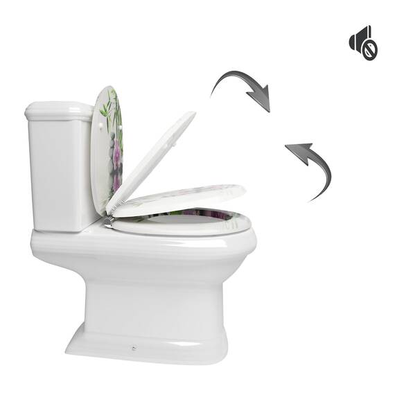 WOLTU Premium WC-Sitz Toilettensitz mit Absenkautomatik, MDF Holzkern, Softclose Scharnier, Antibakteriell, Desgin Décor Steine Blumen Oval