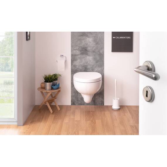 Calmwaters® Antibakterieller Premium WC Sitz mit Absenkautomatik Modern Soft, WC Deckel überlappend, abnehmbar, Duroplast Toilettensitz oval, universale O-Form, Top-Fix, Edelstahlscharnier, Weiß