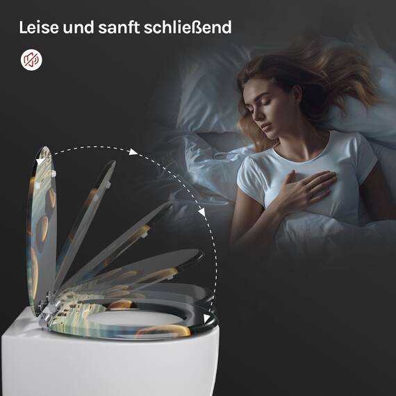 WOLTU Premium WC-Sitz Toilettensitz mit Absenkautomatik, MDF Holzkern, Softclose Scharnier, Desgin Décor Grau Stone Oval