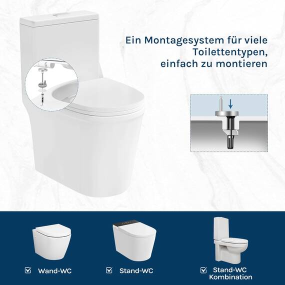 WOLTU Toilettendeckel WC Deckel Sitz Absenkautomatik, Kunststoff, Fast Fix/Schnellbefestigung, Softclose Scharnier D-Form