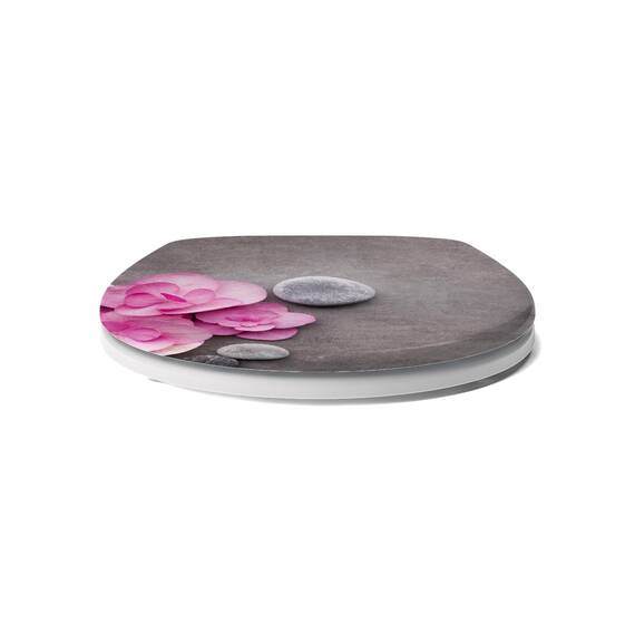 Calmwaters® WC Sitz Motiv Wellness Orchidee einfache Montage, Toilettendeckel bis 250 kg, Made in EU, antibakterieller Duroplast, Absenkautomatik, 2 Montage Optionen, abnehmbar, Klobrille, oval