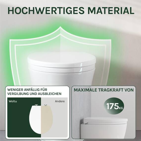 WOLTU WC Sitz Toilettensitz mit Absenkautomatik, Klodeckel mit Absenkautomati,Toilettendeckel, Toilettensitz aus Kunststoff, Fast Fix(Schnellbefestigung), Softclose Scharnier Oval