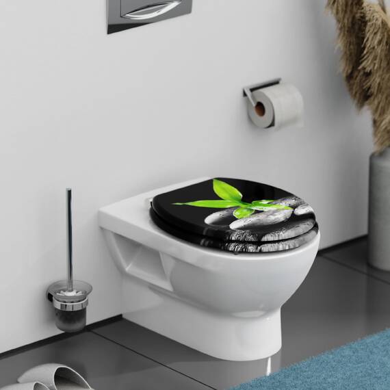 SCHÜTTE WC-Sitz DARK mit Absenkautomatik aus Holz, hochwertiger Toilettendeckel mit 175kg Belastbarkeit, Toilettensitz mit Brille, Klodeckel für WC, MDF Holzkern Klobrille mit Motiv