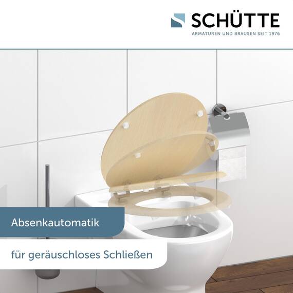 SCHÜTTE WC-Sitz NATRUAL mit Absenkautomatik aus Holz | Toilettensitz mit Klodeckel | Holzkern Toilettendeckel mit Motiv (maximale Belastung der Klobrille 175 kg) | Holz