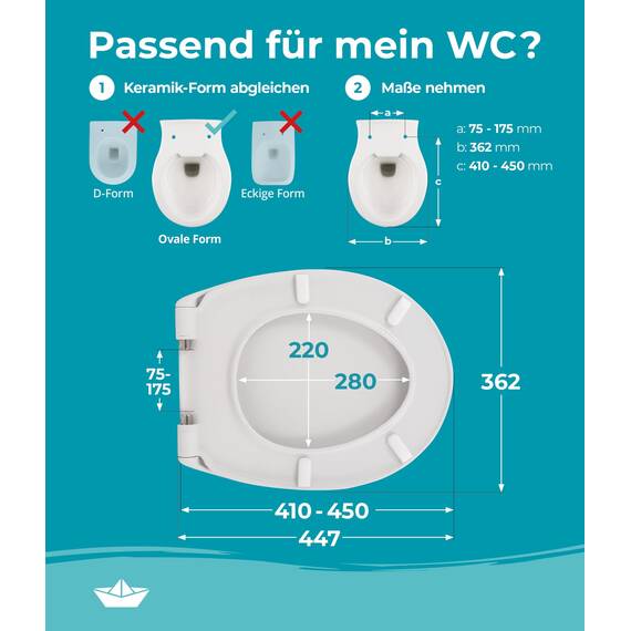Calmwaters® Nachhaltiger Toilettendeckel, Made in EU, WC-Sitz mit Absenkautomatik, 100% recycelter Kunststoff, abnehmbar, Top-Fix, Rezyklat in Weiß