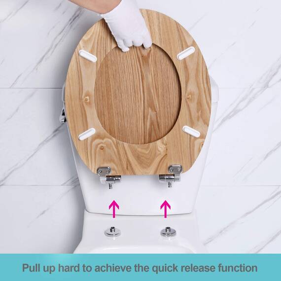 Angel Shield WC-Sitz aus Naturholz, WC-Sitz mit leise geschlossenen und schnell öffnenden Scharnieren, auch leicht zu reinigen, antibakterieller Toilettensitz (Massive Eiche)